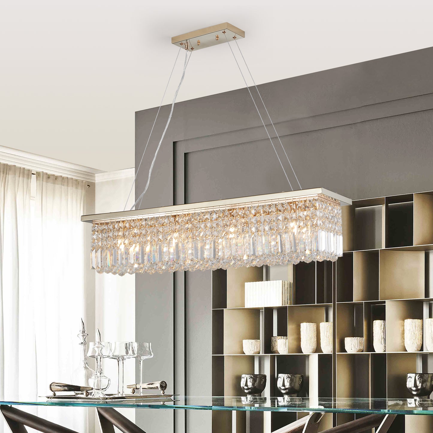 39.4" 8-Light Gold Raindrop Crystal Chandelier - view 2
