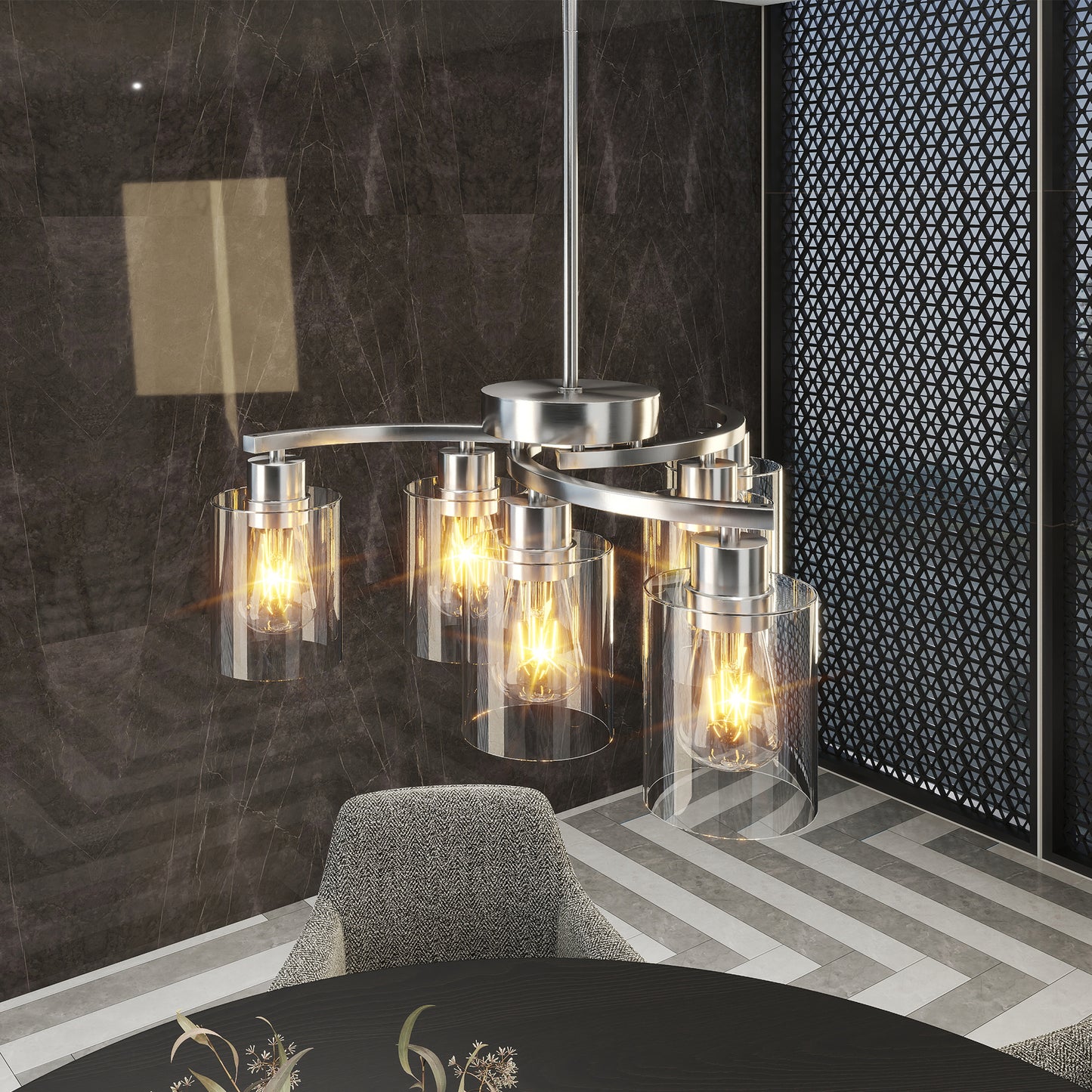6-Light Brushed Nickel Chandelier with Clear Glass - view 6