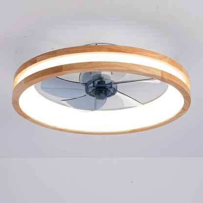 Natural Wood & White Flush Mount Ceiling Fan with Dimmable LED - view 16