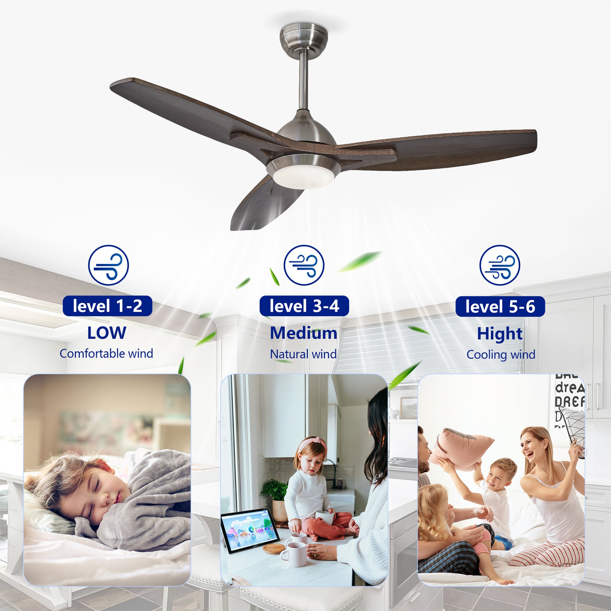52" Nickel & Wood Reversible Ceiling Fan with Light - view 12