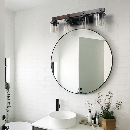 27" 4-Light Farmhouse Vanity Light with Wood Accents