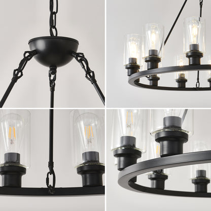 34.5" Black Wagon Wheel Farmhouse Chandelier, 12-Light - view 10