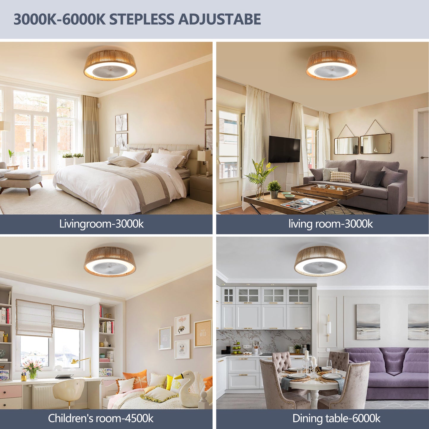 21" White Bohemian Braided Ceiling Fan with Remote - view 6