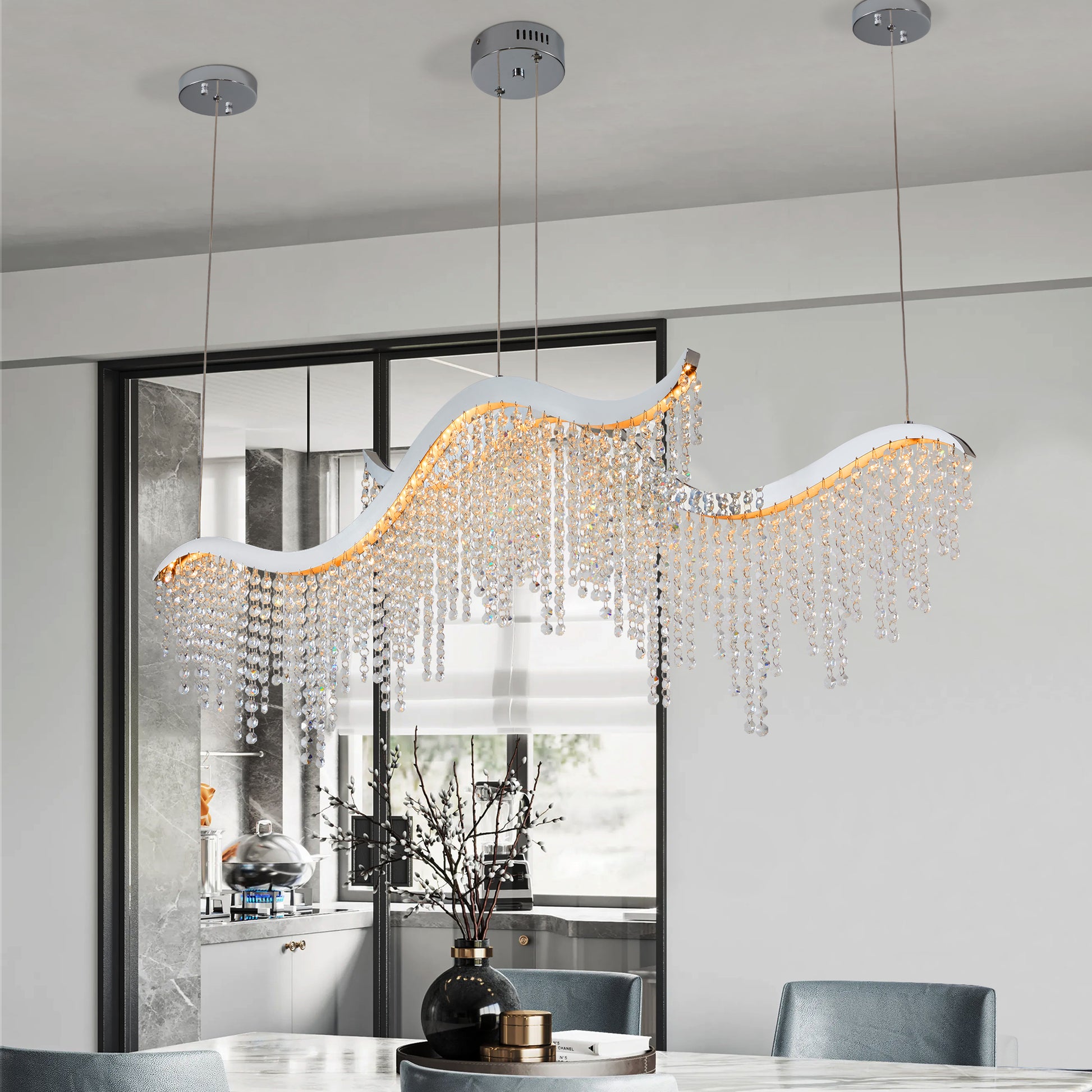 36" Chrome Wave Crystal Chandelier with LED - view 4