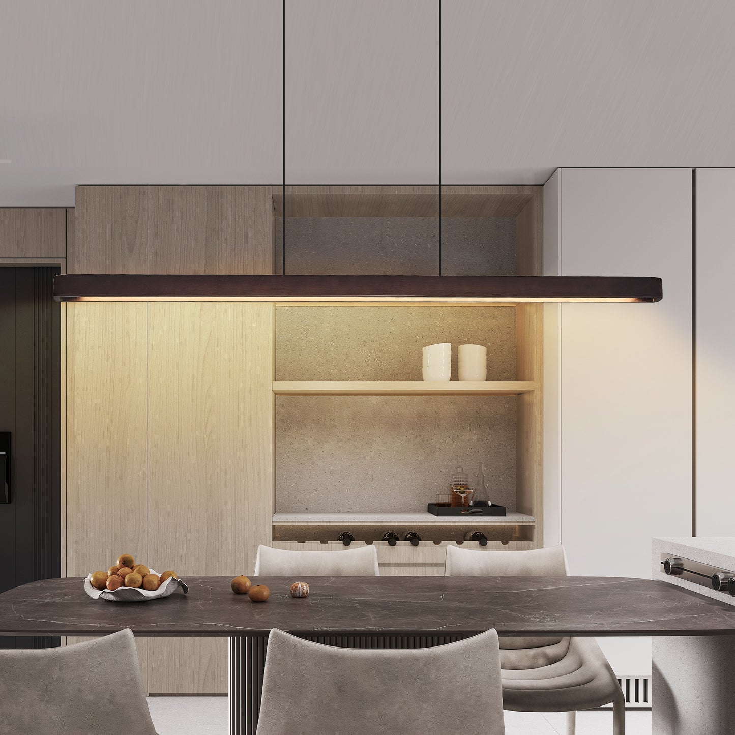 51" Walnut Wood Modern LED Pendant Light - view 3