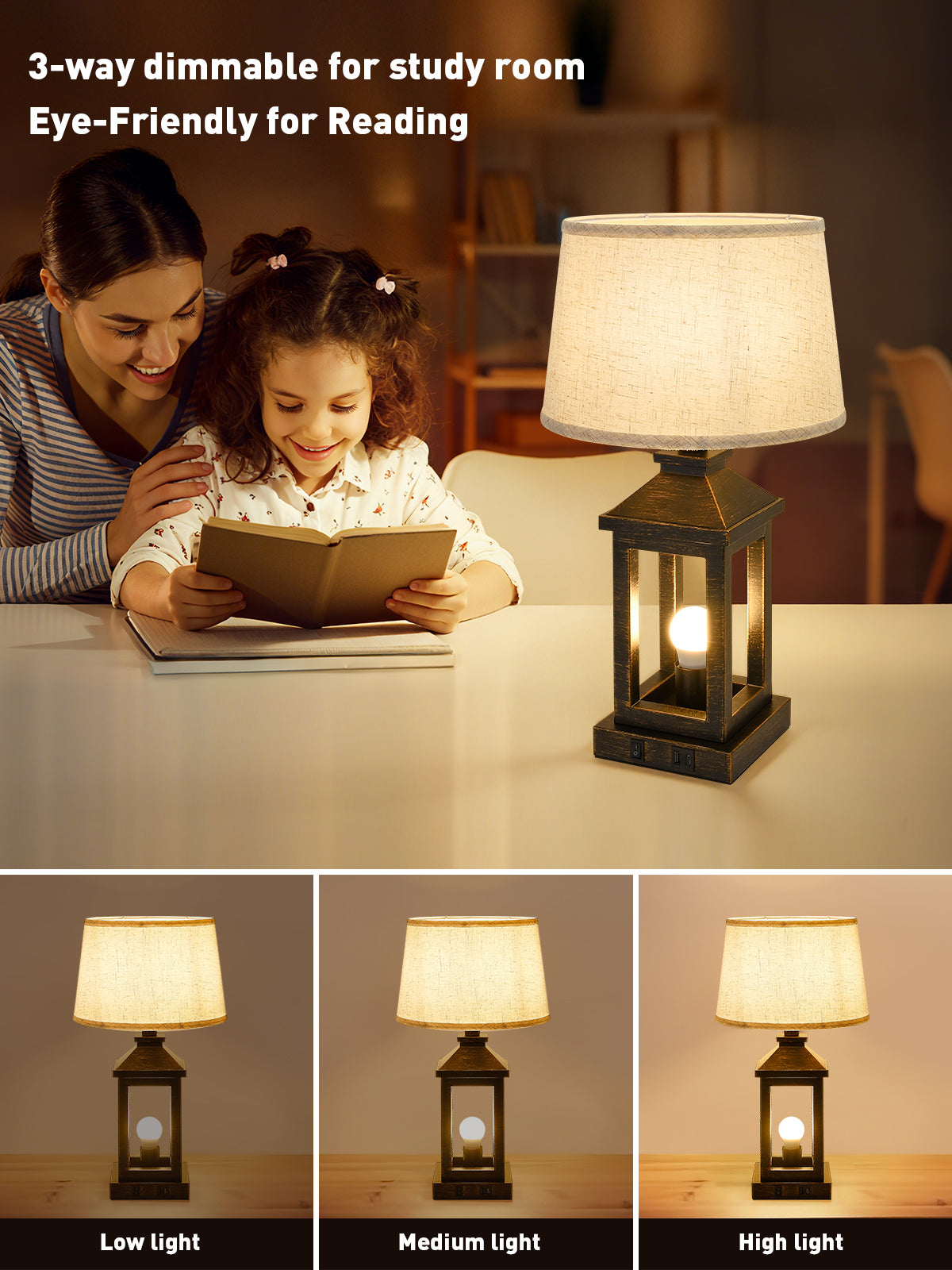 20.5" Black & Gold Farmhouse Touch Table Lamp - view 3