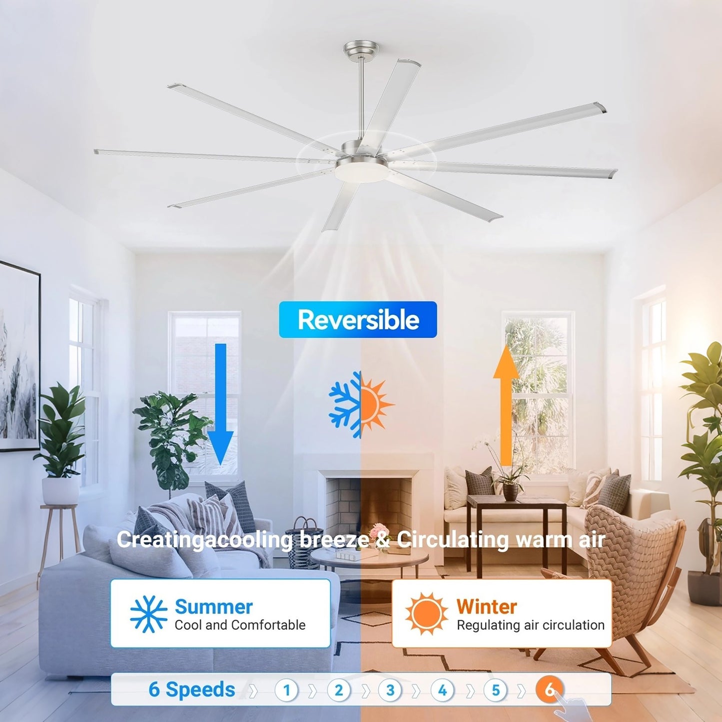 96" Silver Industrial Ceiling Fan with Light & Remote - view 9
