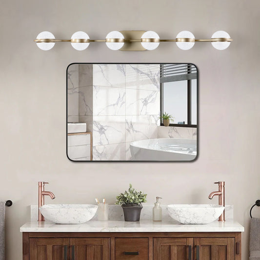 43" 6-Light Gold LED Vanity Light with Crystal Sand Shades