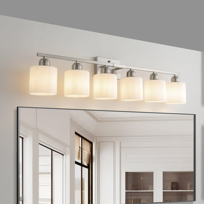 38" 6-Light Nickel Vanity Light with Milk Glass Shades - view 3