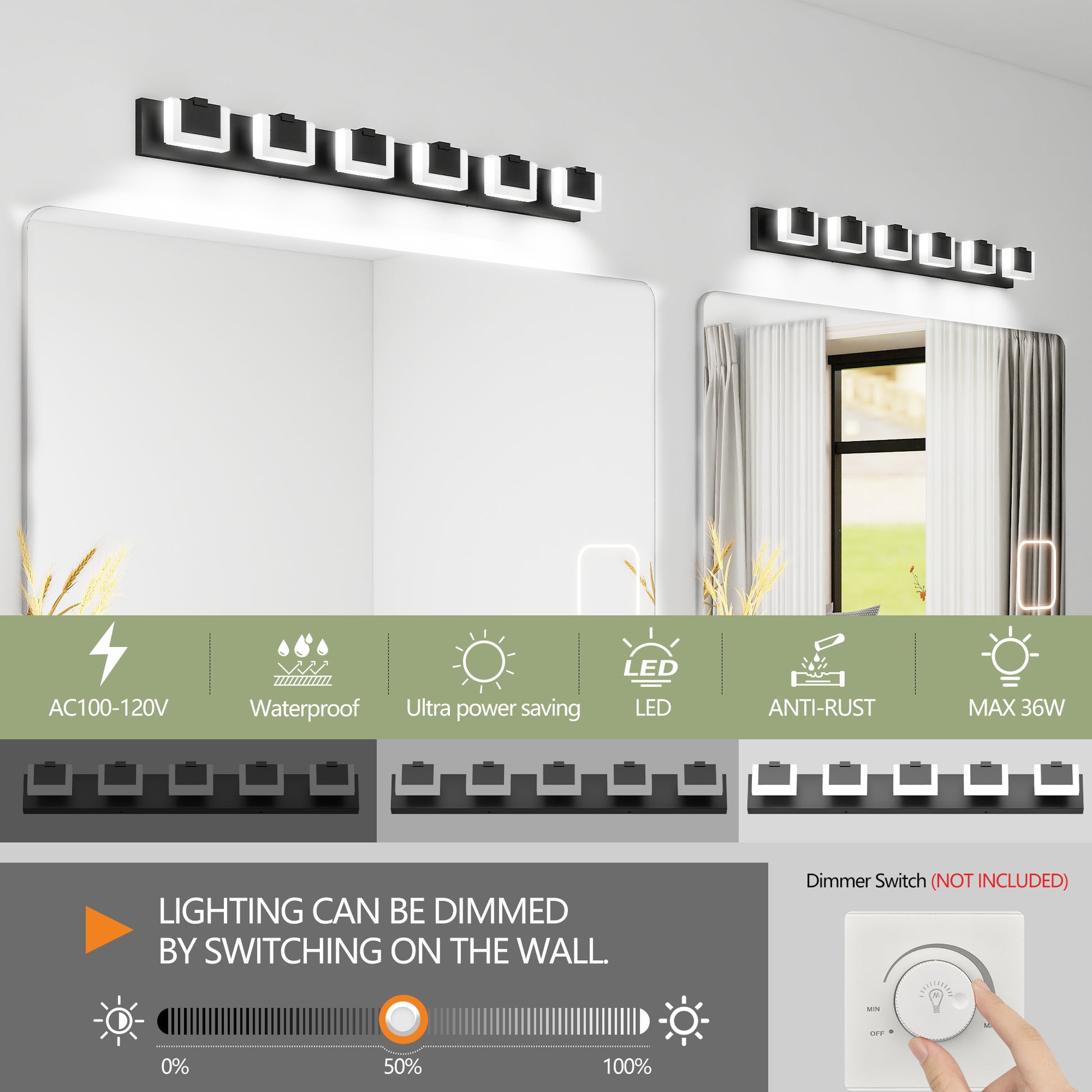 6-Light Matte Black Acrylic LED Vanity Light - view 4
