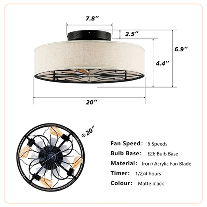 20" Lotus Fabric Bladeless Ceiling Fan with Remote - view 7