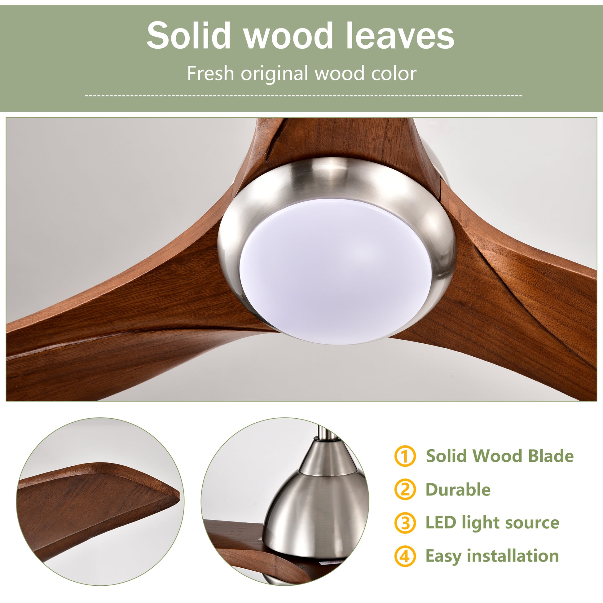 52" Satin Nickel & Walnut Ceiling Fan with Light & Remote - view 17