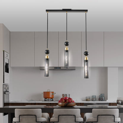 25" 3-Light Black & Gold Chandelier with Mesh Shades - view 2