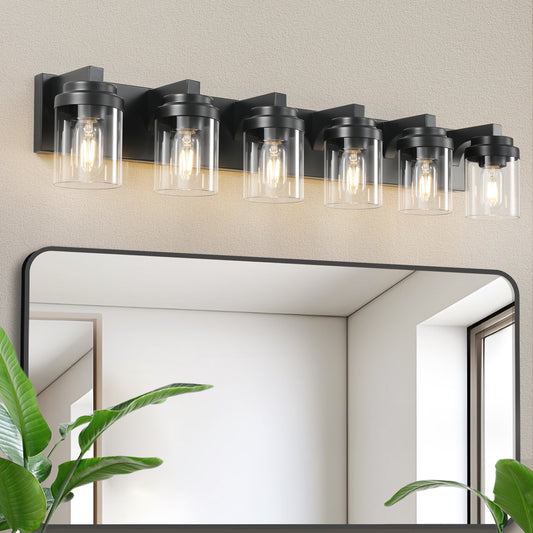 6-Light Black Vanity Light with Clear Glass Shade