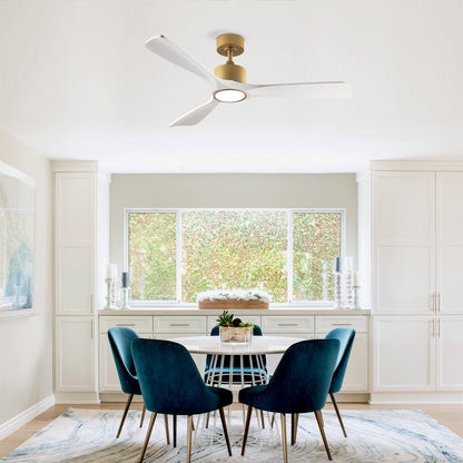52" Gold and White Solid Wood Ceiling Fan with Dimmable LED - view 5