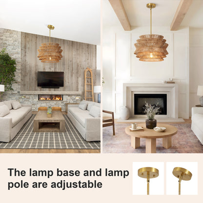 17.3" Hand-Woven Rattan Farmhouse Chandelier - view 4