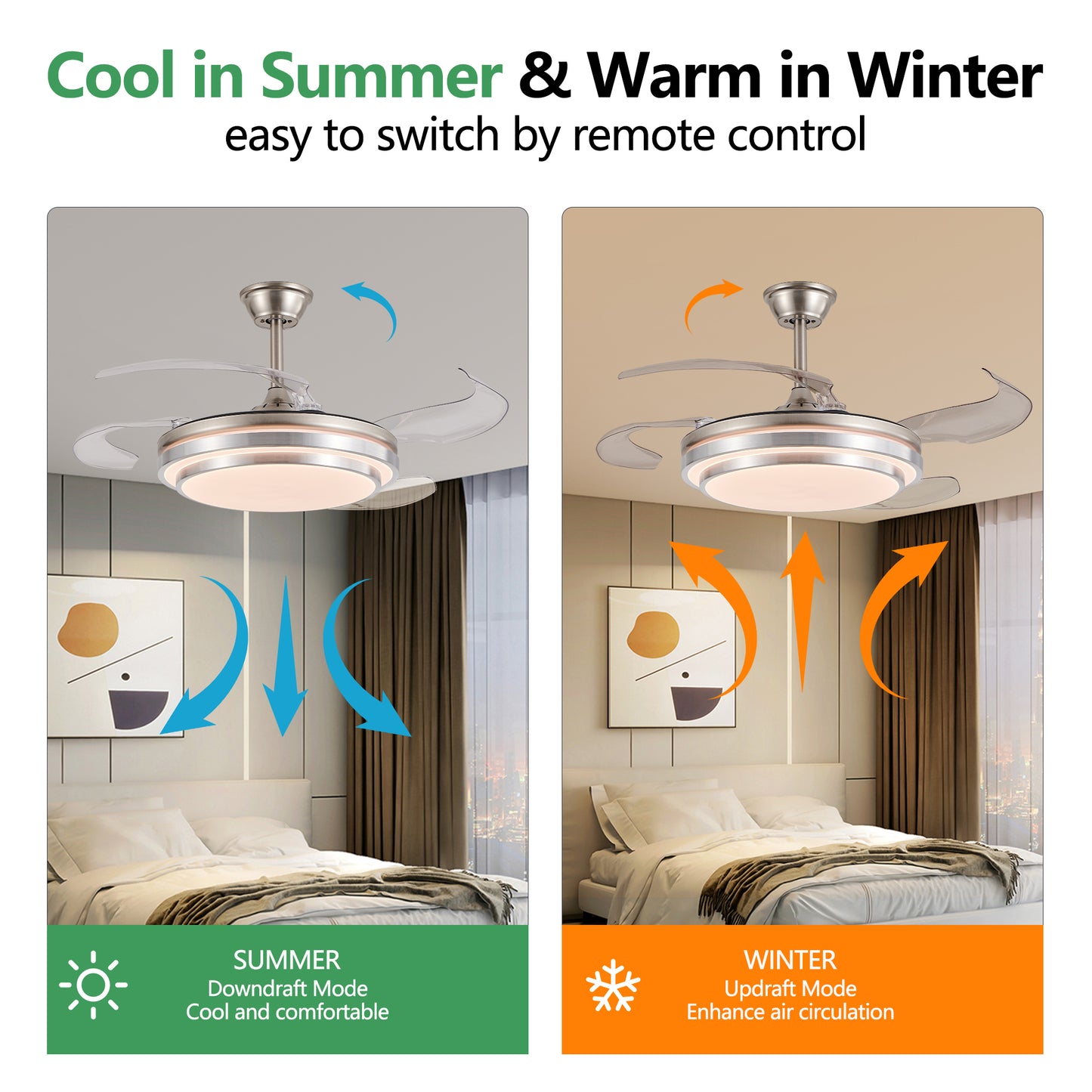 42" Chrome 3-Tier Retractable Ceiling Fan with Remote - view 8