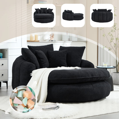 Oversized Oval Chenille Bean Bag Sofa with Pillows – Black