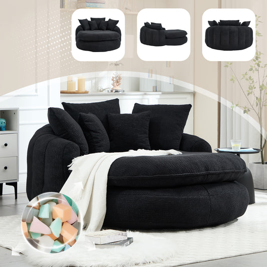 Oversized Oval Chenille Bean Bag Sofa with Pillows – Black