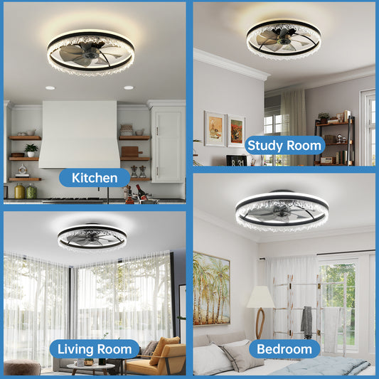 24" Black Crystal Invisible Blade Ceiling Fan with Remote - view 2