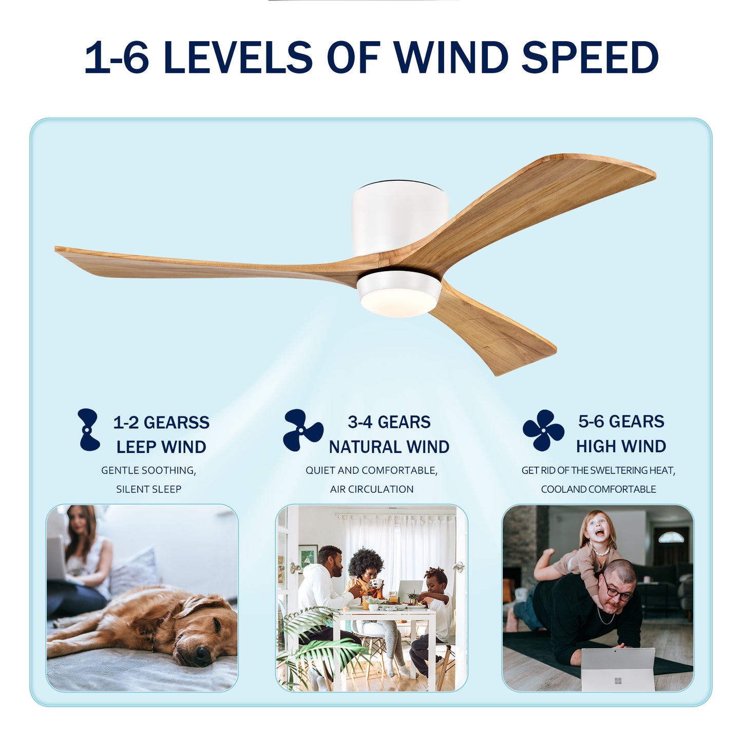 52" Matte White & Natural Wood Ceiling Fan with Remote - view 9