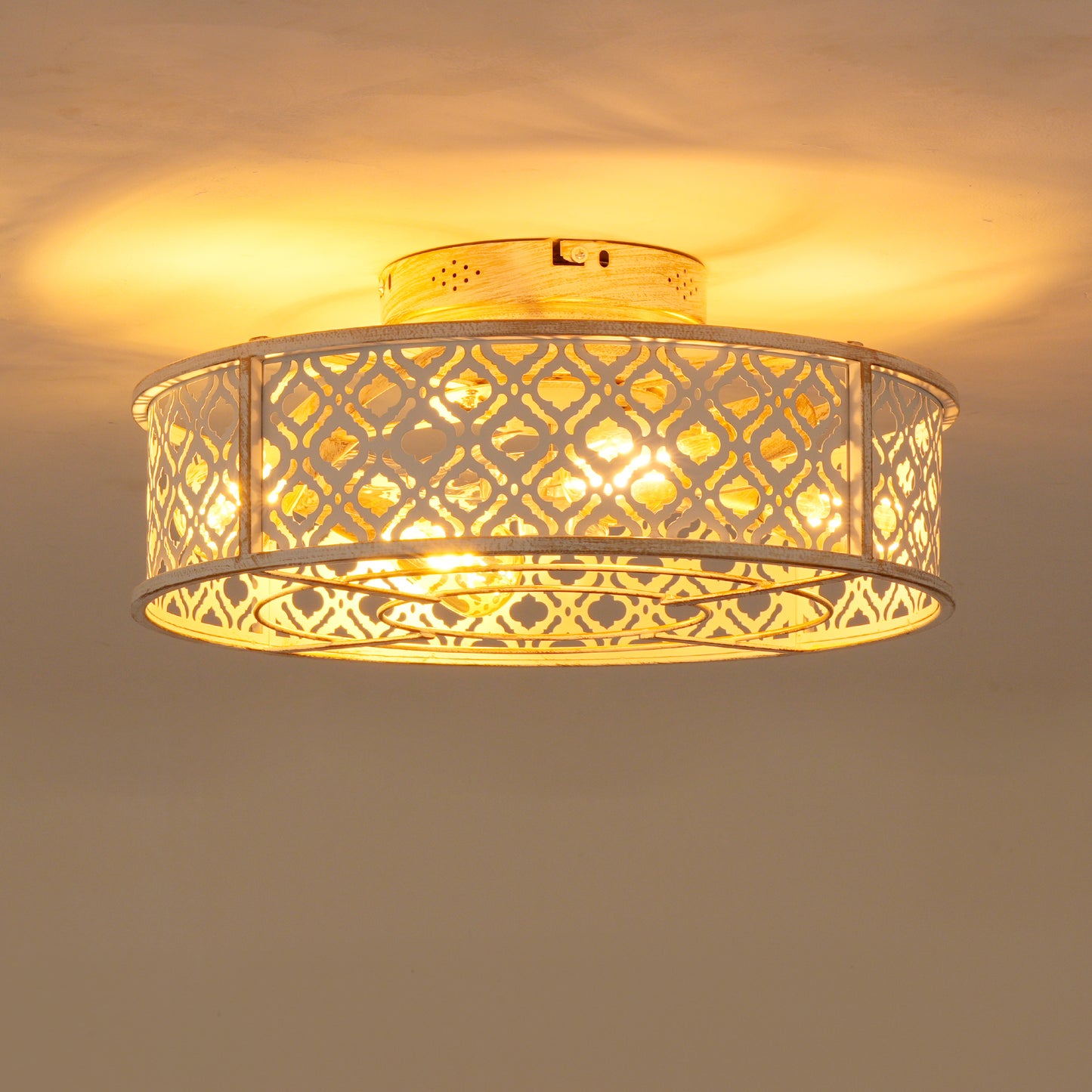 20" Retro White Flower Caged Flush Mount Ceiling Fan - view 20