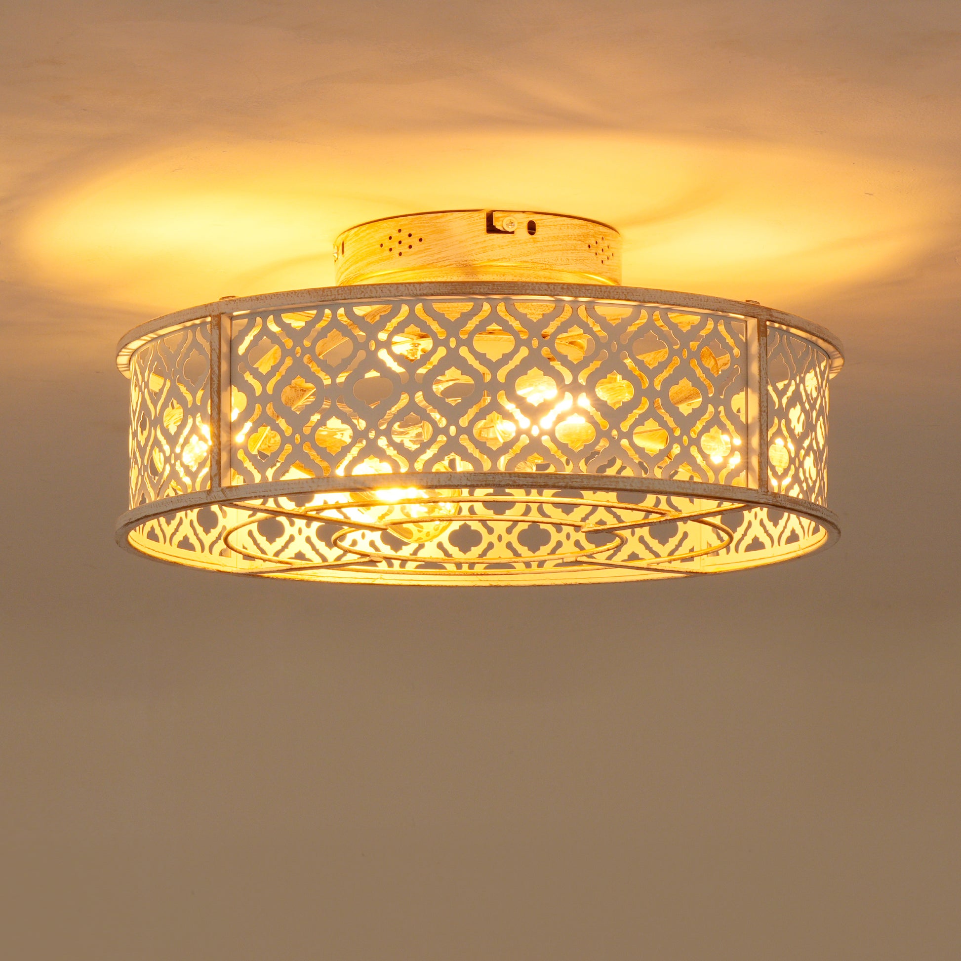 20" Retro White Flower Caged Flush Mount Ceiling Fan - view 20