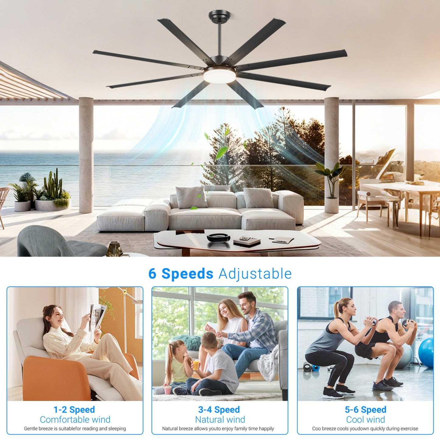 88" Black Industrial Ceiling Fan with Remote - view 5