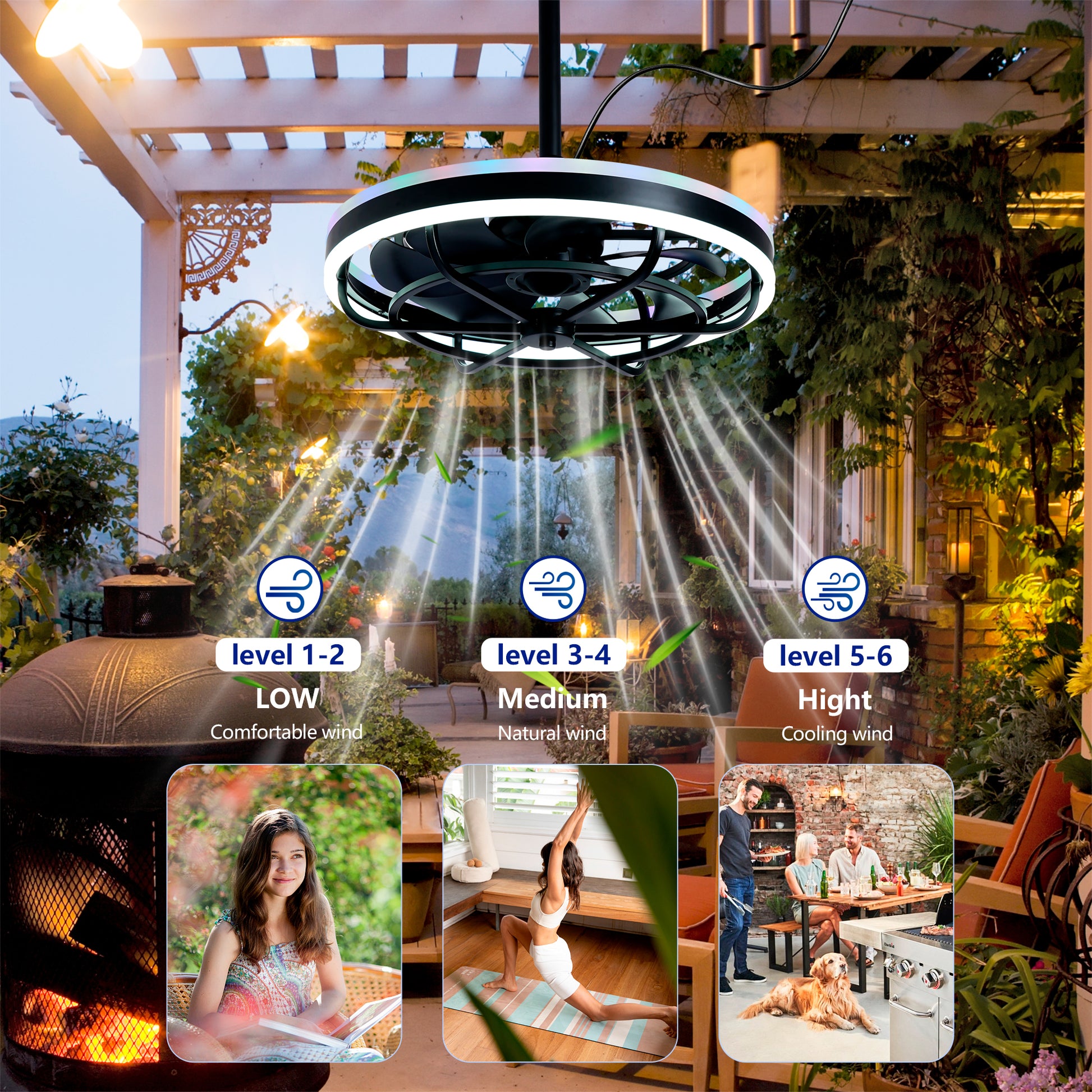 Matte Black Indoor Outdoor Ceiling Fan with Dimmable LED - view 14