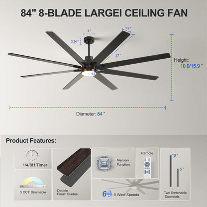 84" Matte Black Plywood Ceiling Fan with Dimmable LED - view 7