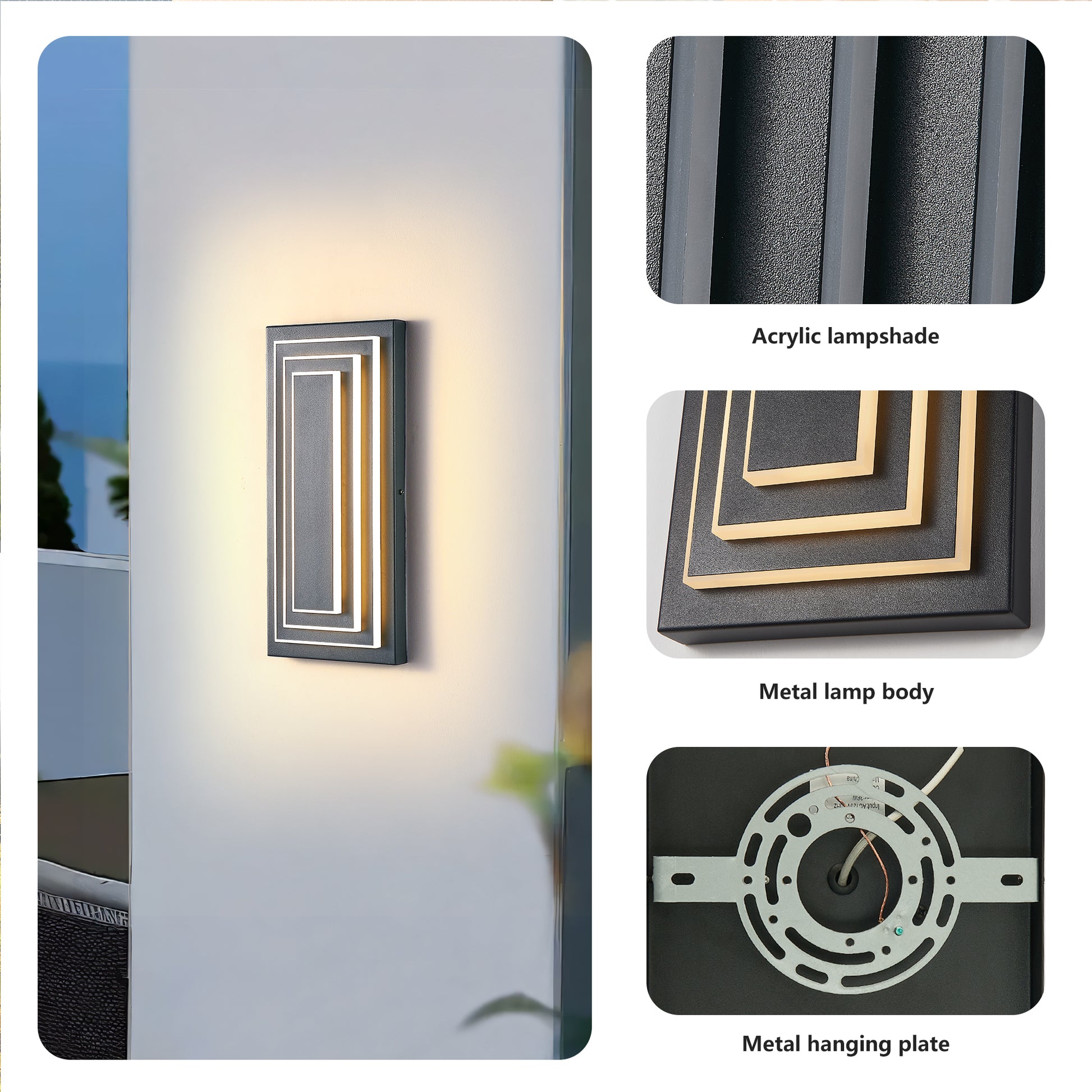 15.7" 3-Tier Black LED Outdoor Wall Light, Set of 2 - view 6