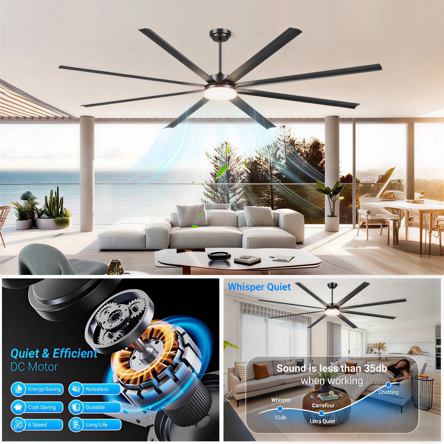 96" Black Industrial Ceiling Fan with Remote - view 5