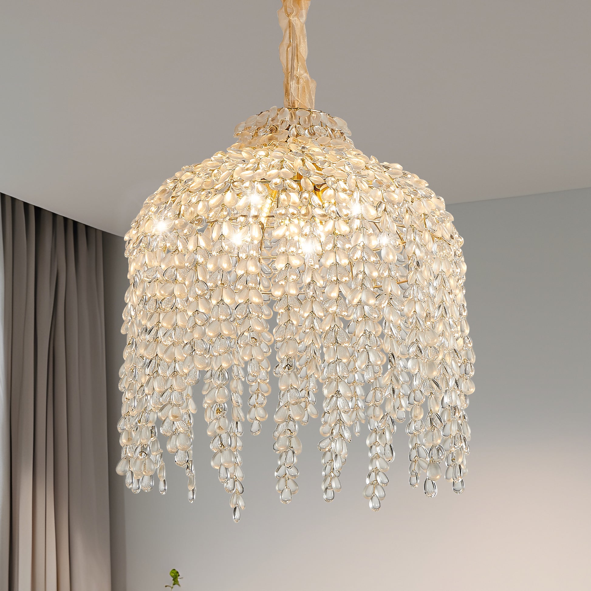 16" 5-Light Gold Waterfall Crystal Chandelier - view 3