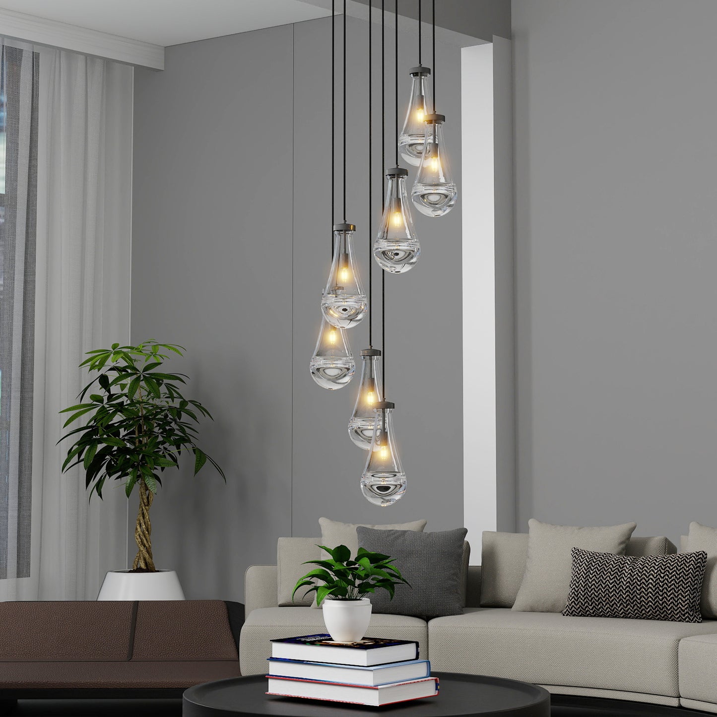 7-Light Black Adjustable Pendant Chandelier - view 2