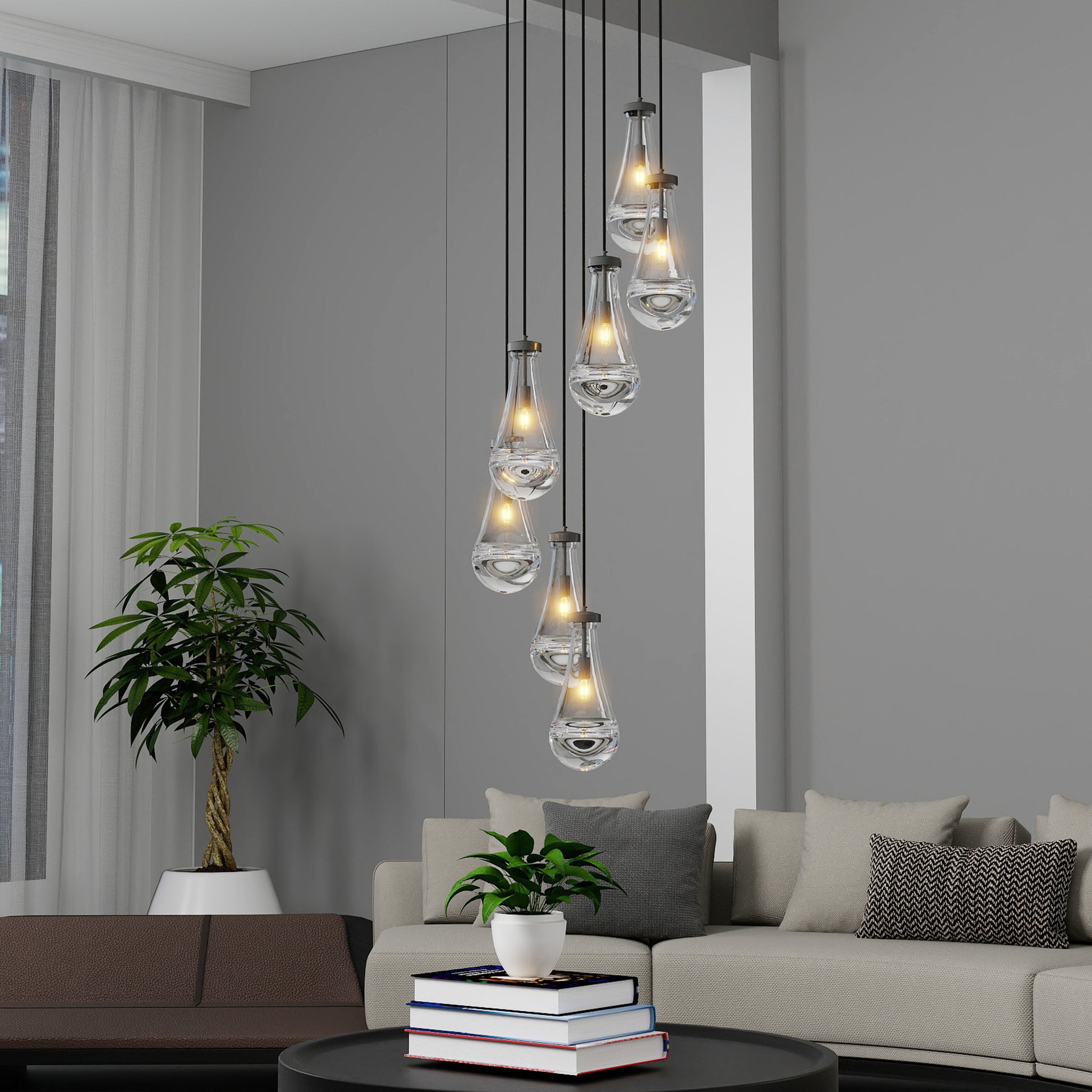 7-Light Black Adjustable Pendant Chandelier - view 2