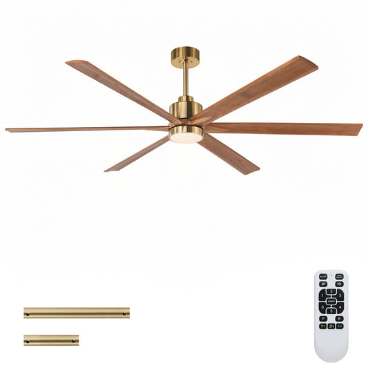 70" Gold & Walnut Solid Wood Ceiling Fan with Light