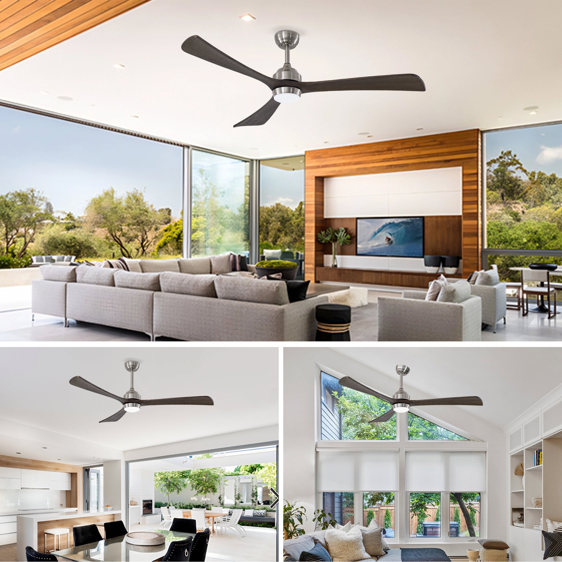 62" Satin Nickel Solid Wood Ceiling Fan with Light & Remote - view 6