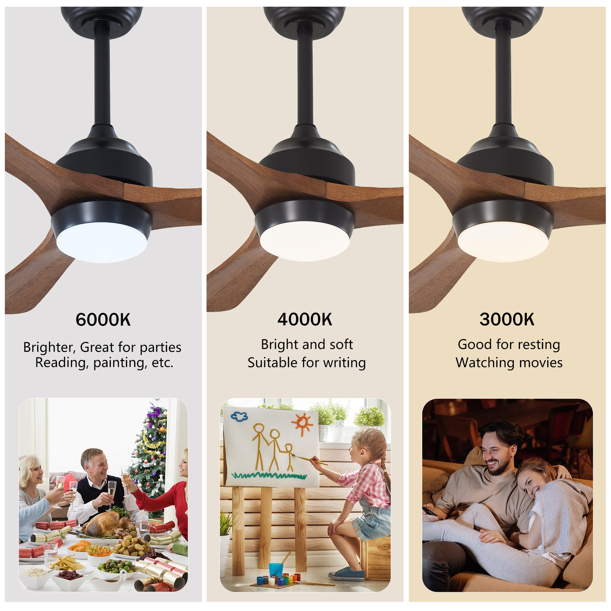 62" Matte Black 3-Blade Solid Wood Ceiling Fan with Remote - view 9