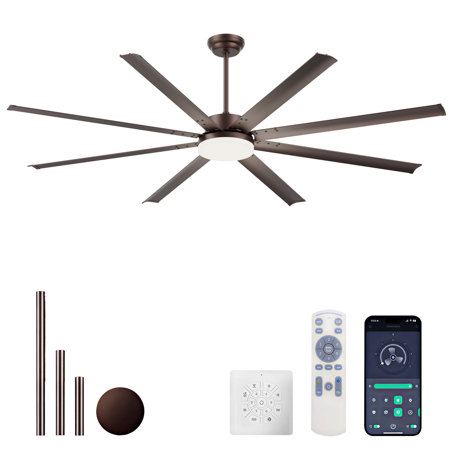 88" Coffee Industrial Ceiling Fan with Light & Remote