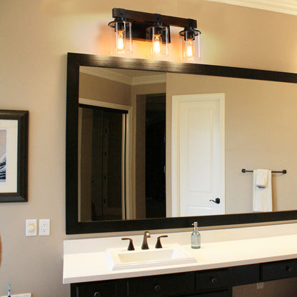 19" 3-Light Walnut Farmhouse Vanity Light with Glass Shades - view 9