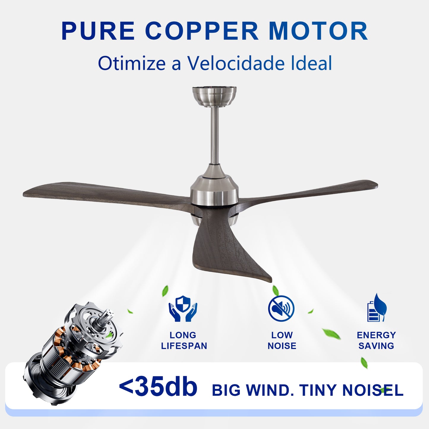 62" Satin Nickel Solid Wood Ceiling Fan with Light & Remote - view 13