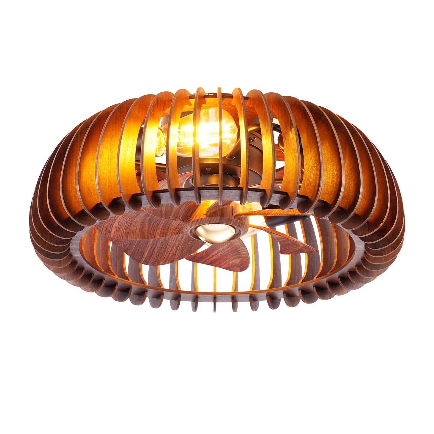 20" Walnut Caged Flush Mount Ceiling Fan with Remote - view 8