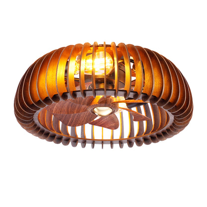 20" Walnut Caged Flush Mount Ceiling Fan with Remote - view 8