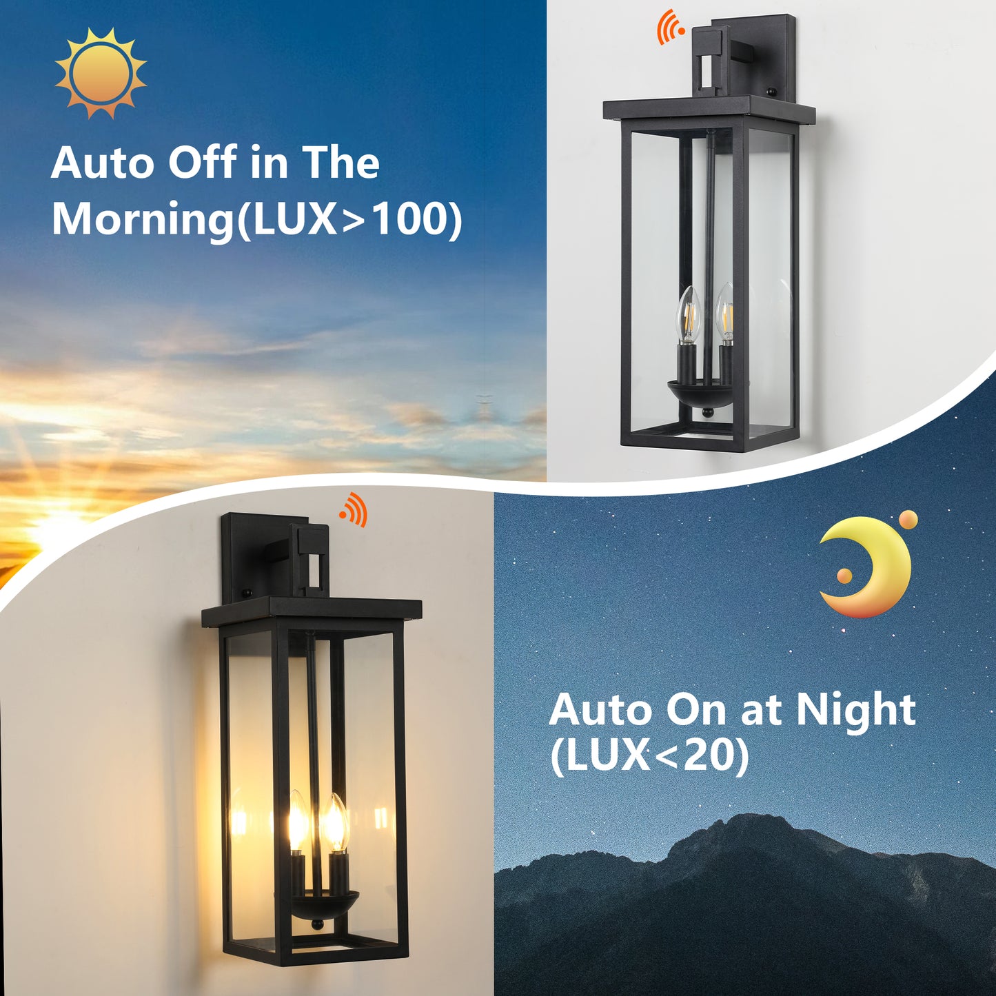22" Matte Black Outdoor Wall Lantern with Dusk to Dawn Sensor - view 9