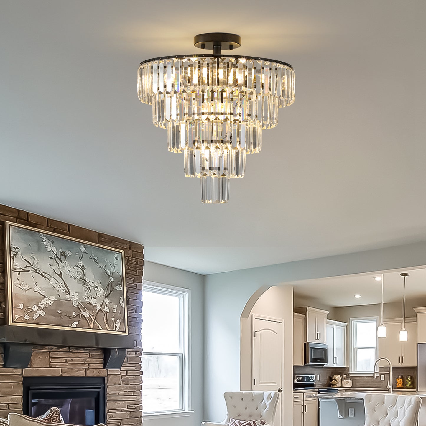 20" Black Crystal Flush Mount Chandelier, 10-Light - view 4