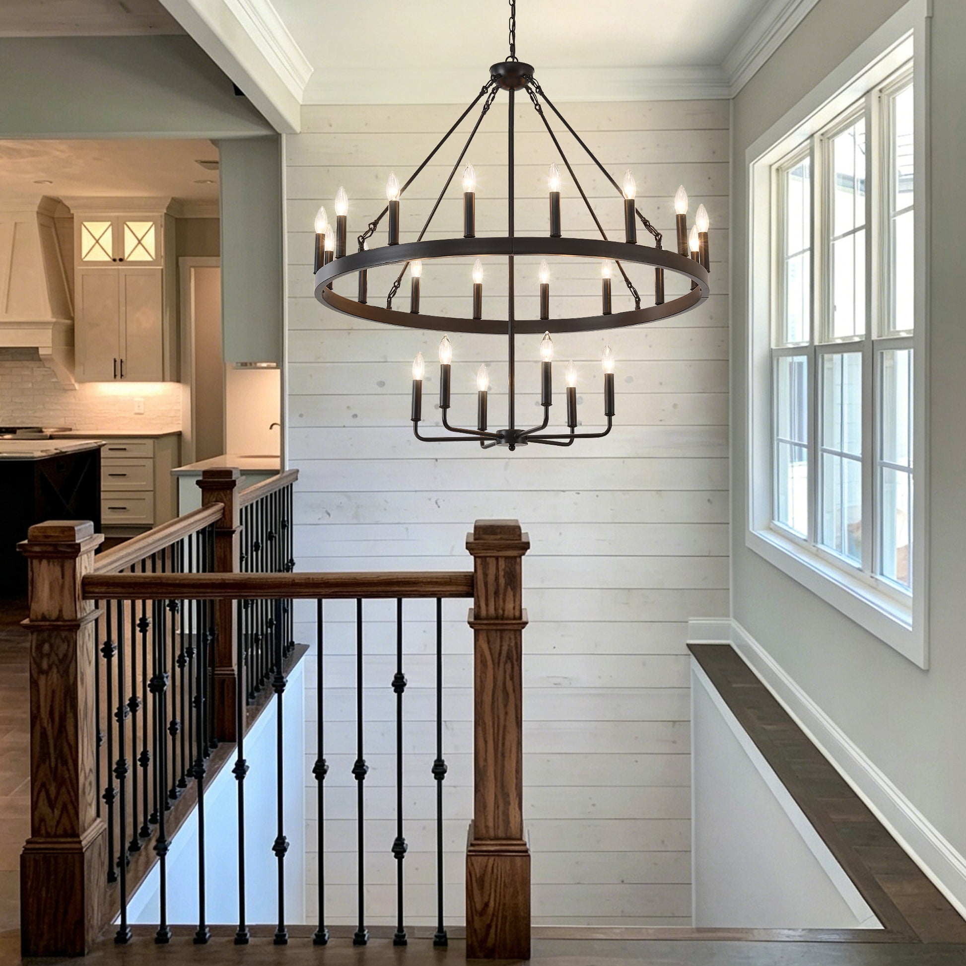 40" 2-Tier Wagon Wheel Farmhouse Chandelier, 22-Light - view 4