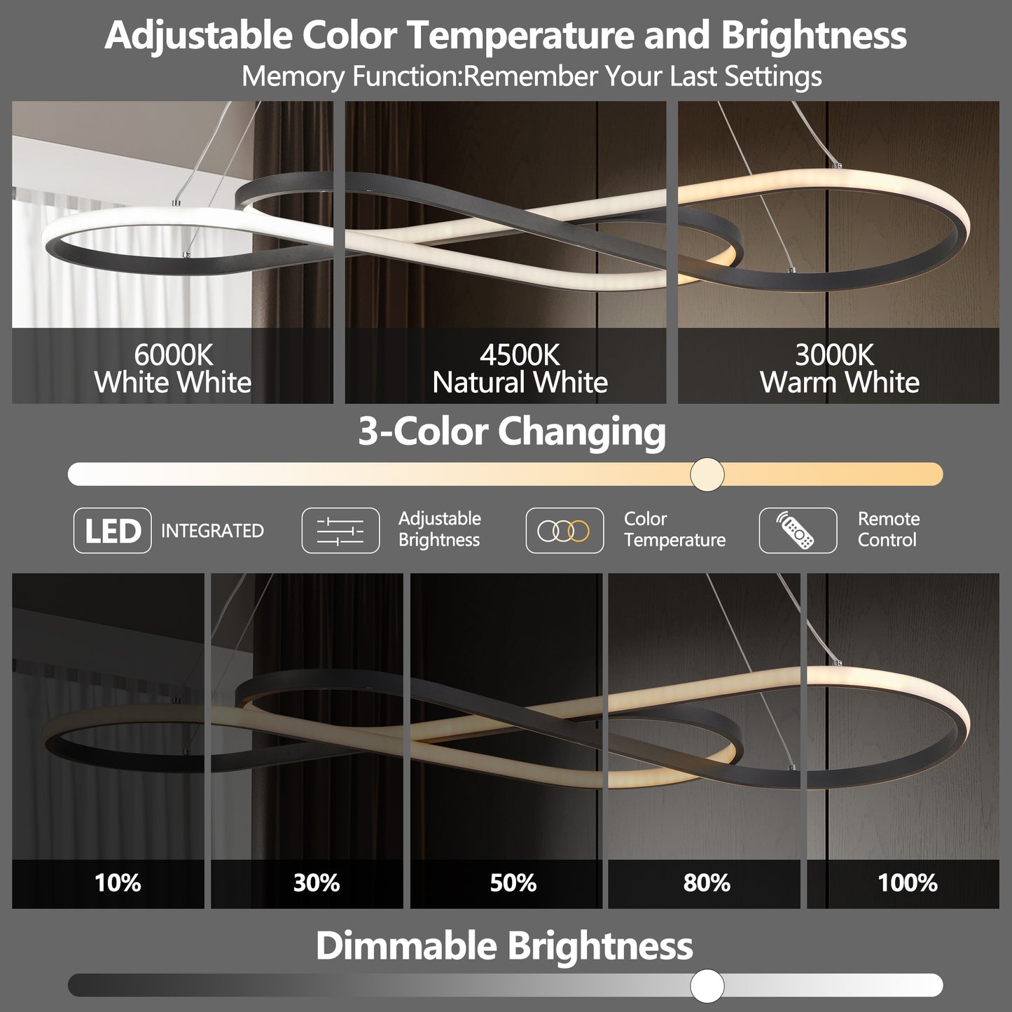 39" Black Infinity LED Pendant Light, Dimmable - view 5