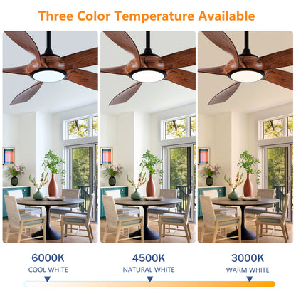 56" 5-Blade Matte Black & Wood Ceiling Fan with Remote - view 11