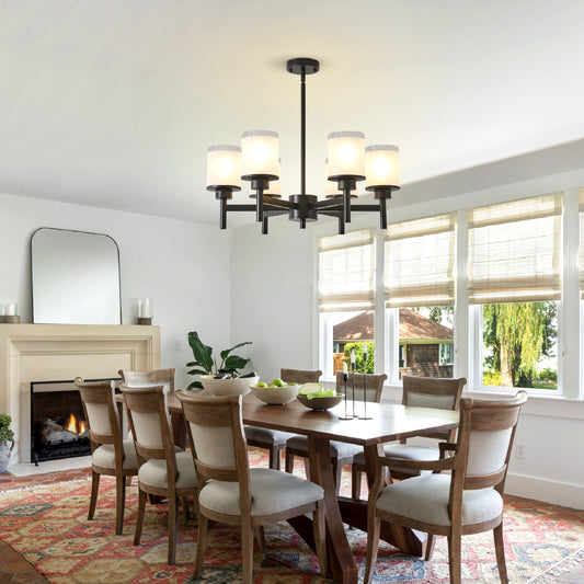 6-Light Black Farmhouse Chandelier with Frosted Glass - view 2