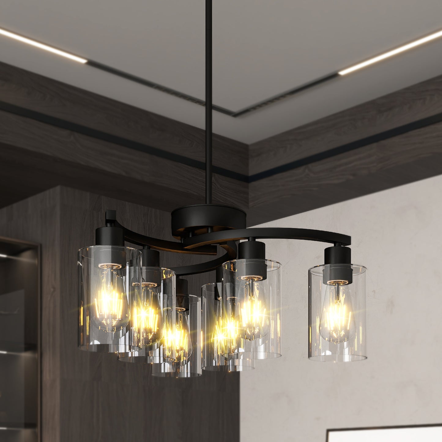 6-Light Black Farmhouse Chandelier with Clear Glass - view 6